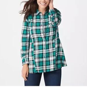 Joan Rivers Button Front Swing Style Plaid Shirt